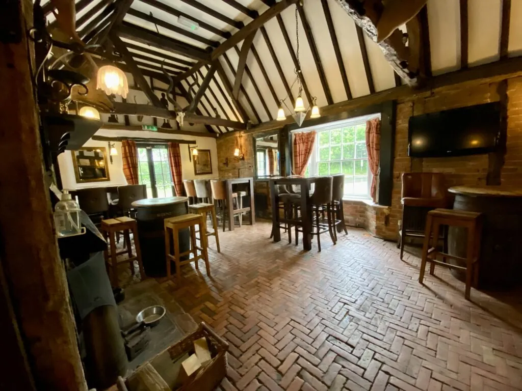The beamed bar room