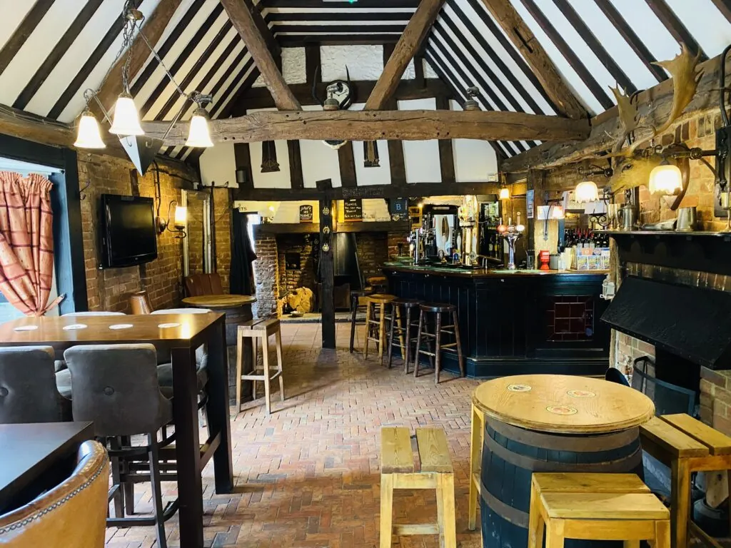 The bar and beams at The Horns