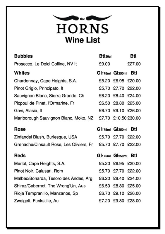 Menus Horns Datchworth