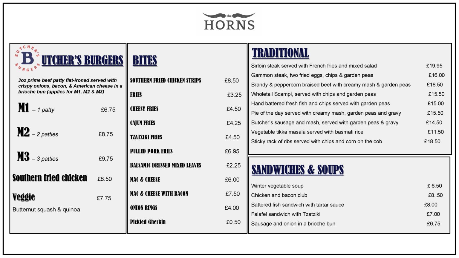 Menus Horns Datchworth